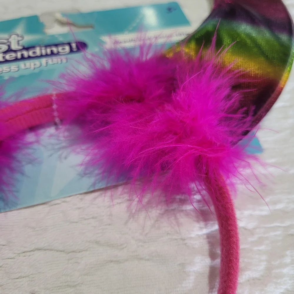 Rainbow Devil Horns Faux Fur Metallic Costume Padded Headband
